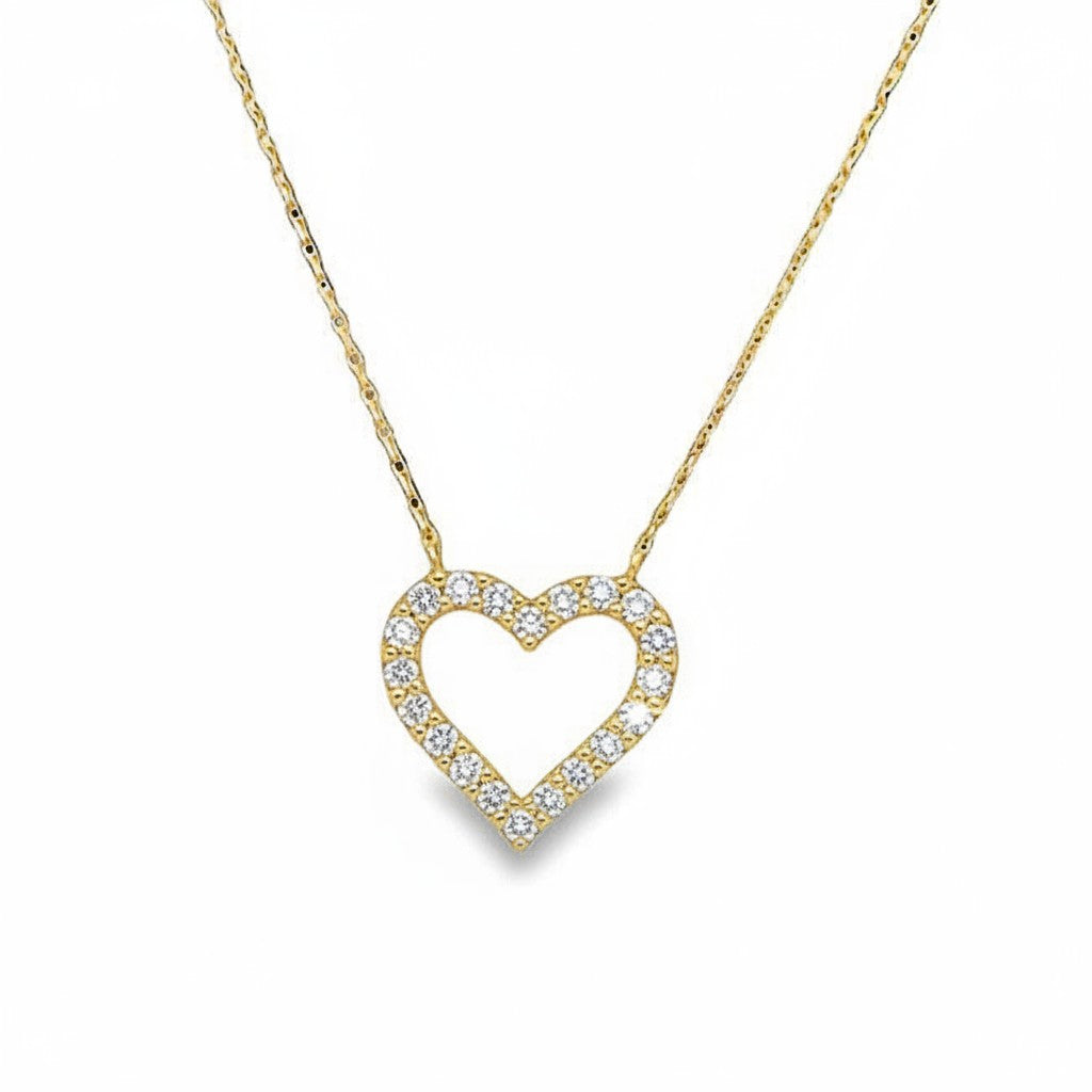 Caribbean Gems heart-shaped diamond necklace in 14kt yellow gold with 0.19ct round brilliant diamonds.