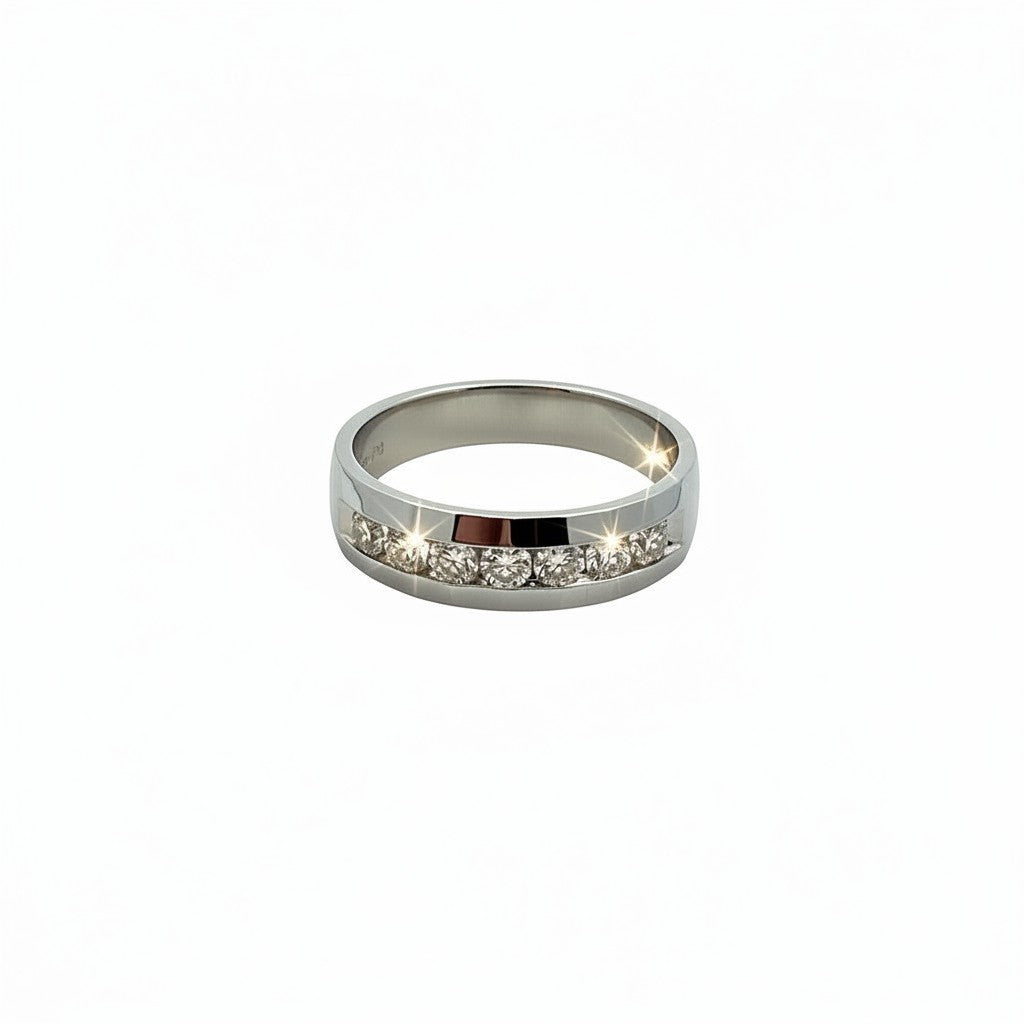 Caribbean Gems men's 14kt white gold band featuring a row of sparkling diamonds in a channel setting.