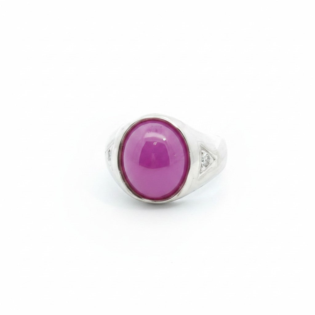 Caribbean Gems men's ring featuring an oval star ruby set in 14k white gold with diamond accents on a white background