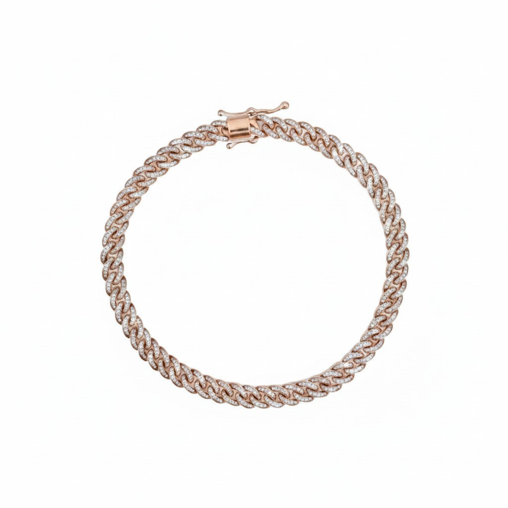 Caribbean Gems men's 14kt rose gold link bracelet featuring 1.80 carats of brilliant pave-set diamonds.