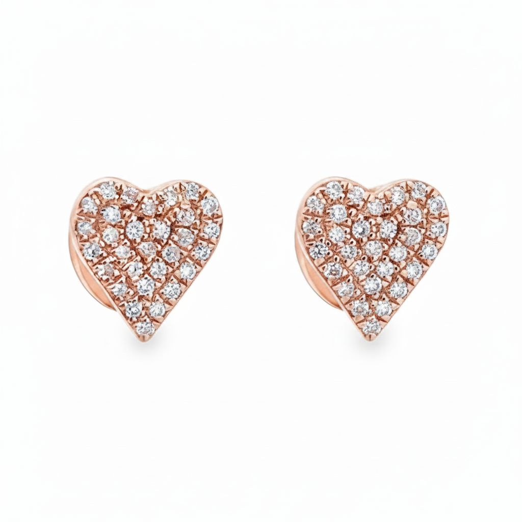 Caribbean Gems heart stud earrings in 14kt rose gold with 0.18cts of sparkling pavé diamonds.