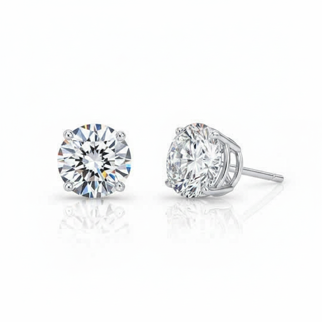 Caribbean Gems 14kt white gold round diamond stud earrings with secure screw backs and brilliant 0.80ct diamonds.