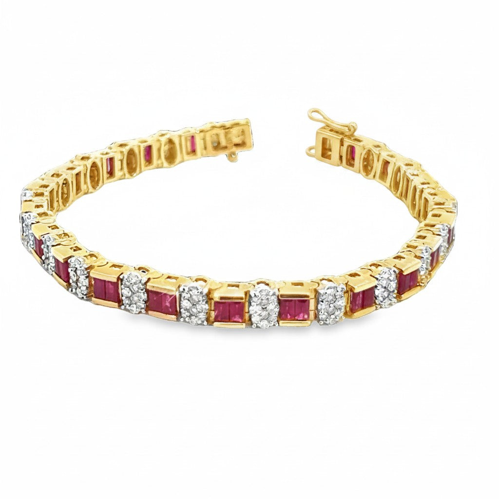 Caribbean Gems ruby and diamond bracelet in 14kt gold featuring baguette rubies and round diamonds
