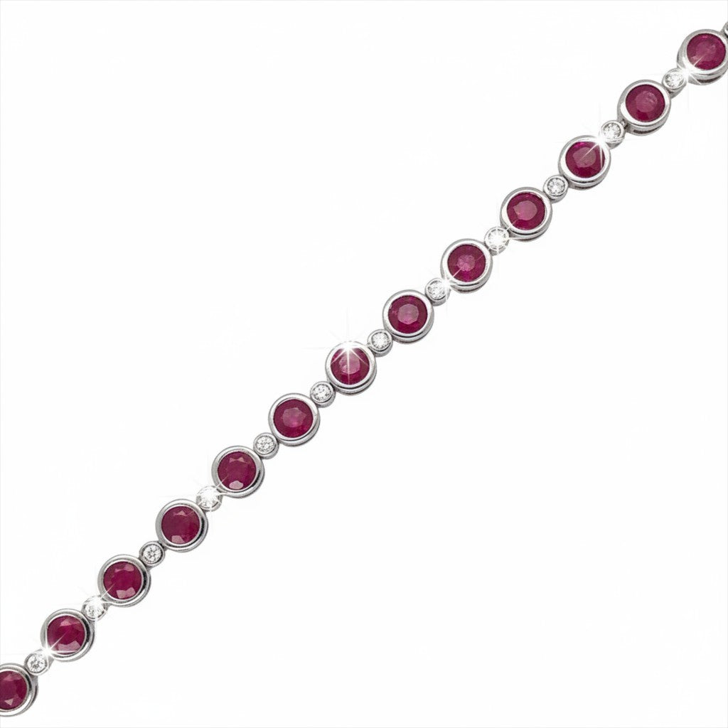 Caribbean Gems 14kt white gold bracelet featuring round rubies and sparkling diamonds in a delicate link design.