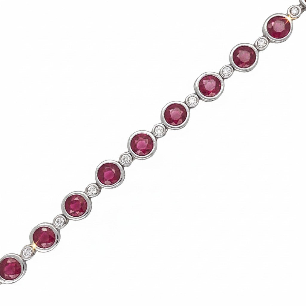 Caribbean Gems 14kt white gold bracelet featuring round rubies and sparkling diamonds in a sophisticated link design.