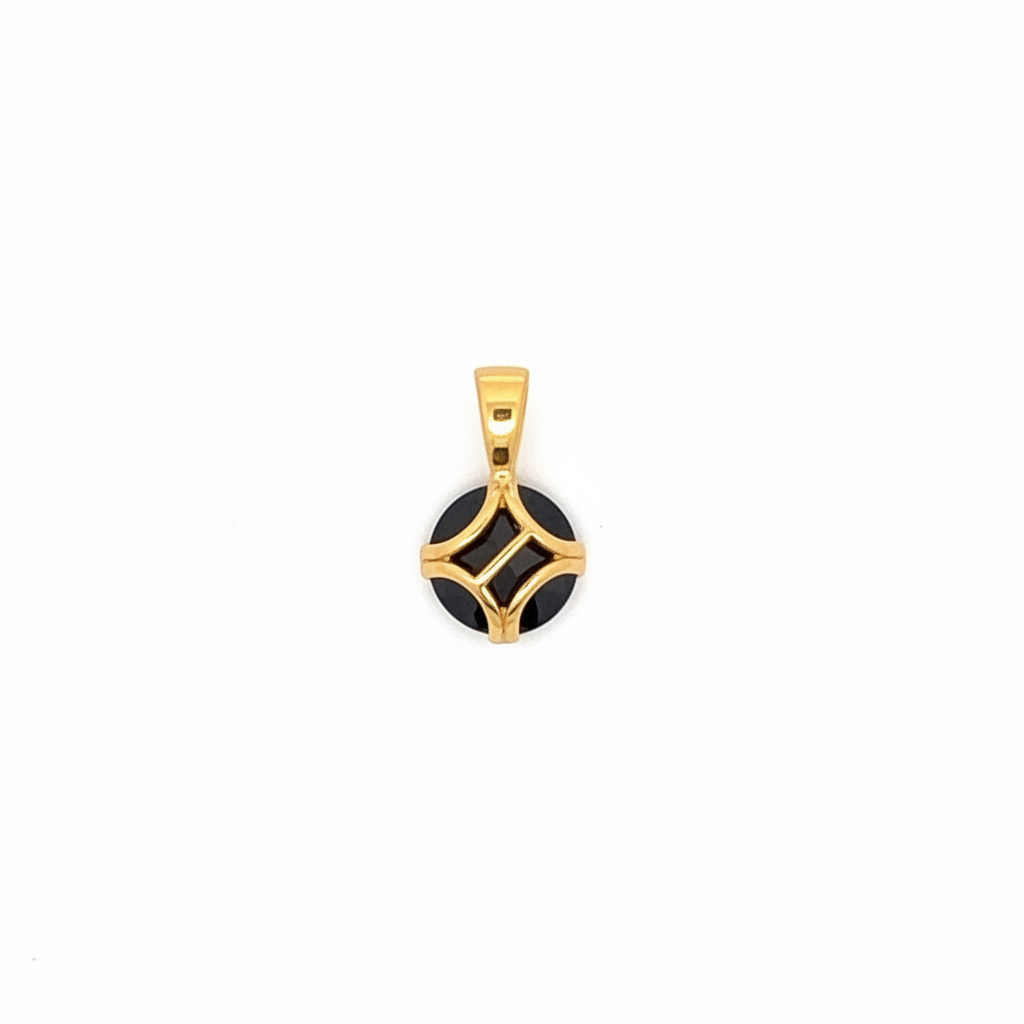 Caribbean Gems round smoky topaz pendant in 14kt yellow gold with a decorative geometric frame