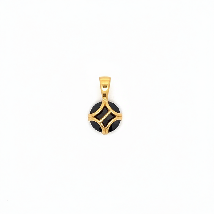 Caribbean Gems round smoky topaz pendant in 14kt yellow gold with a decorative geometric frame