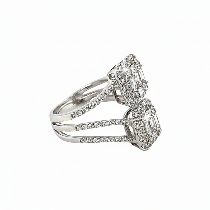 Caribbean Gems stacked diamond ring in 14kt white gold featuring baguette and round diamonds totaling 1.28cts tw.