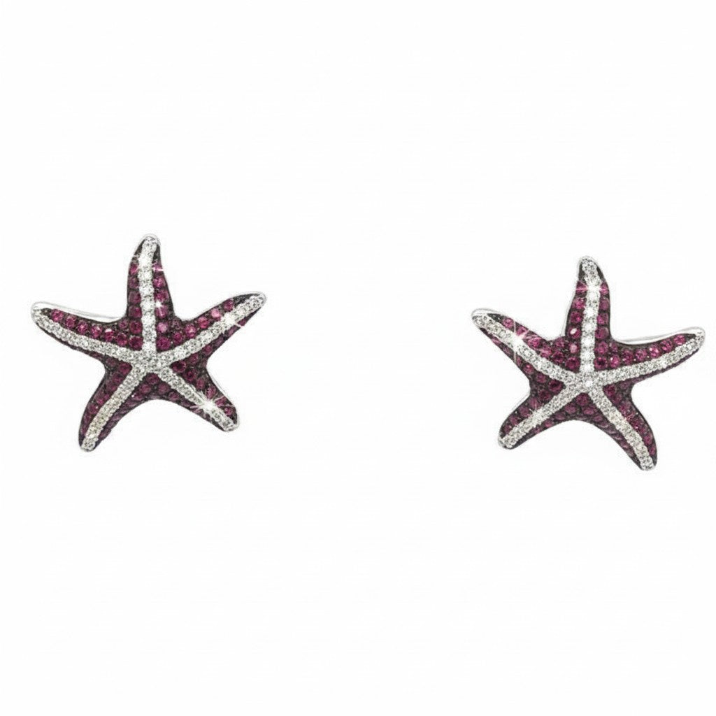 Caribbean Gems starfish earrings in 14kt white gold with 0.84ct rubies and 0.33ct diamond accents