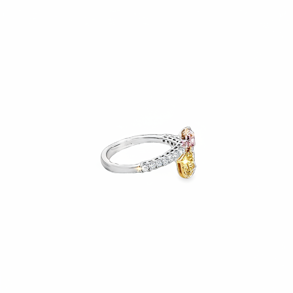 Caribbean Gems tri-color 14kt gold ring featuring yellow, pink, and white diamonds in a side profile view.