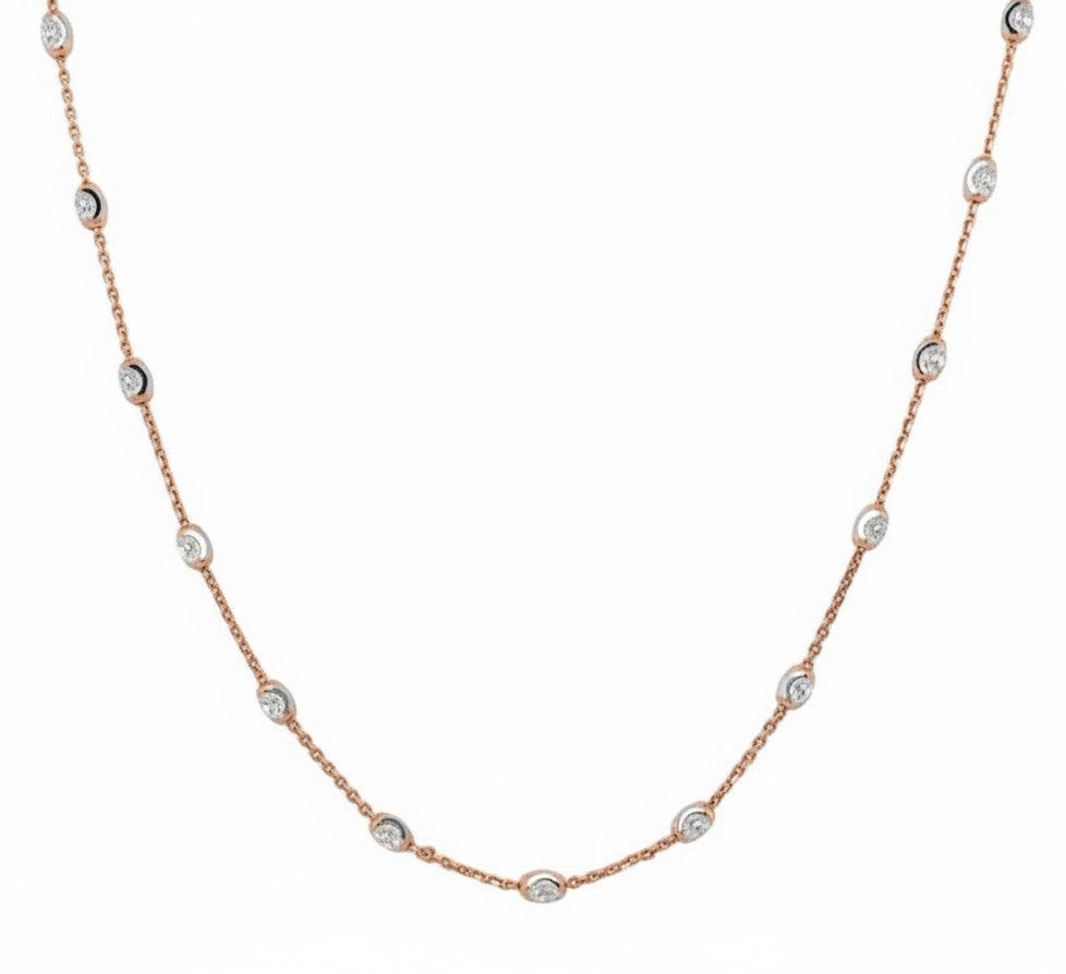 Caribbean Gems 14kt gold two-tone chain necklace featuring bezel-set diamonds along a 16-inch delicate rose gold link
