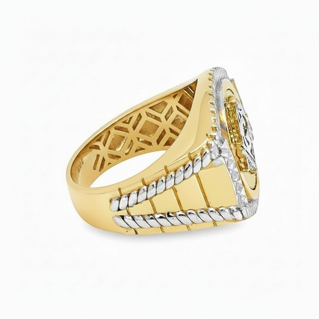 Caribbean Gems men's Masonic ring in 14kt two-tone gold with intricate rope detailing and a polished finish