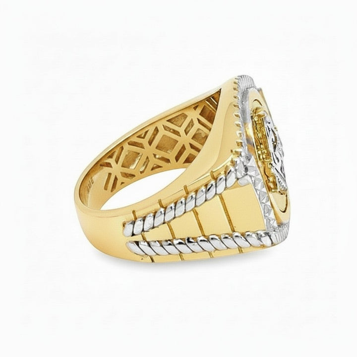 Caribbean Gems men's Masonic ring in 14kt two-tone gold with intricate rope detailing and a polished finish