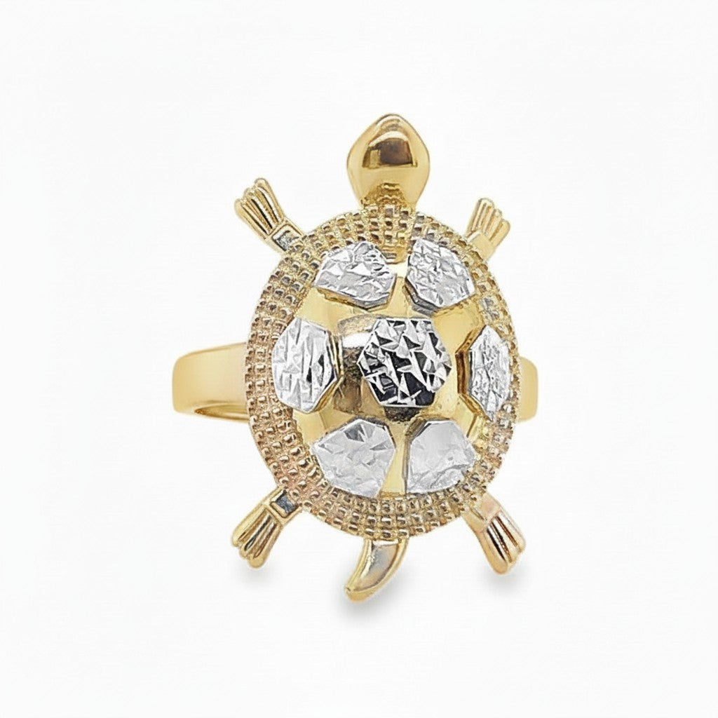 Caribbean Gems 14kt two-tone gold turtle ring with diamond-cut white and yellow gold shell detailing.