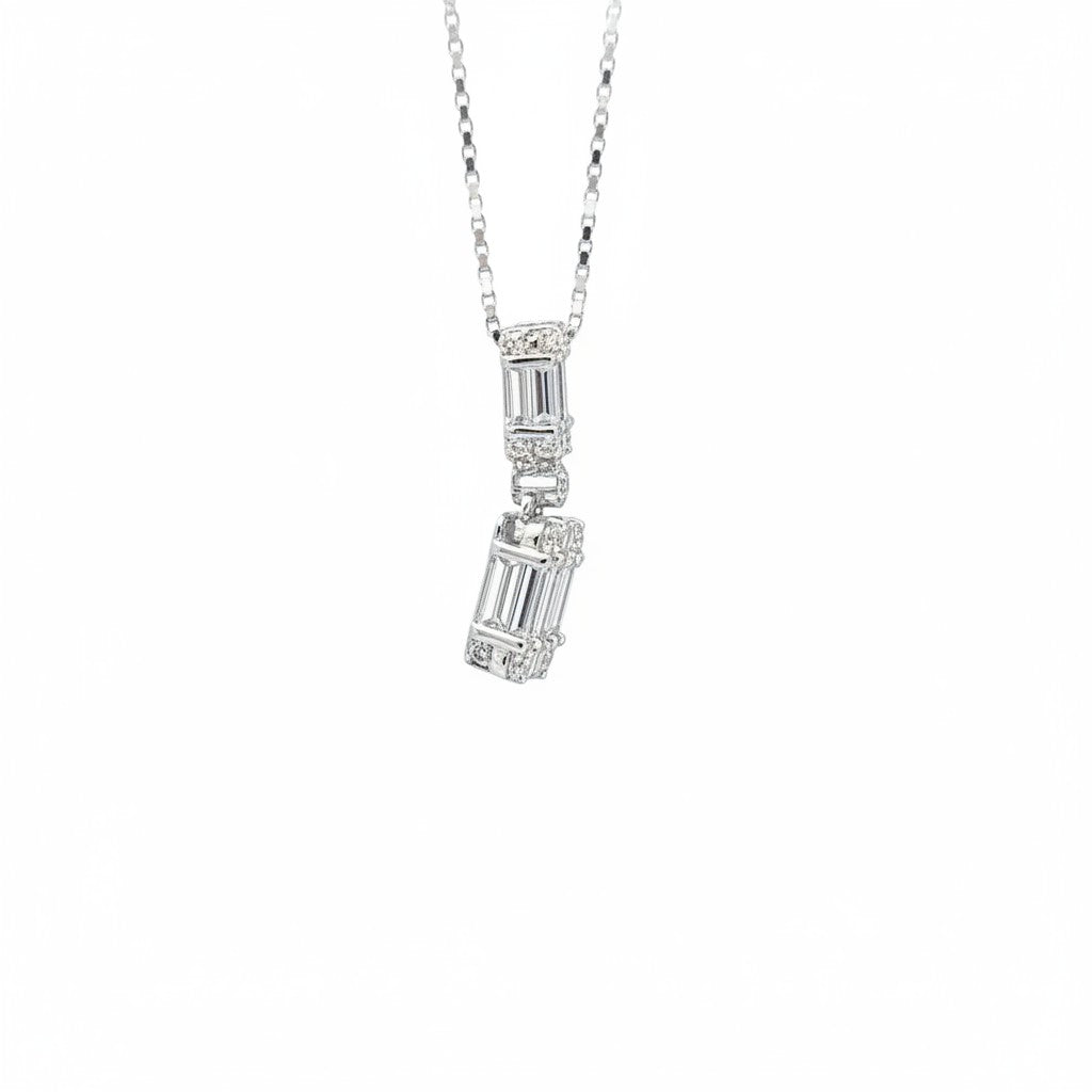 Caribbean Gems 14k white gold pendant featuring baguette cut diamonds on a delicate chain