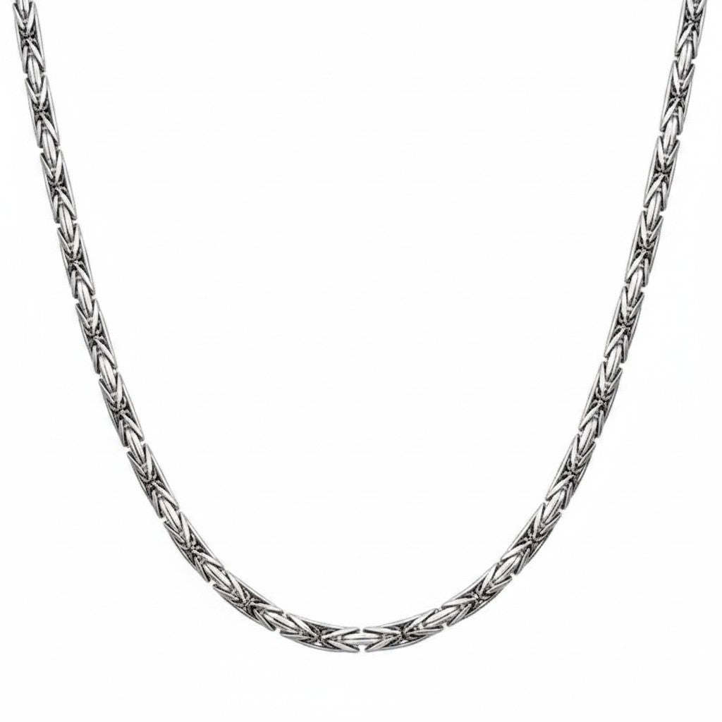 Caribbean Gems 20-inch 14kt white gold Byzantine chain with intricate interlocking link design