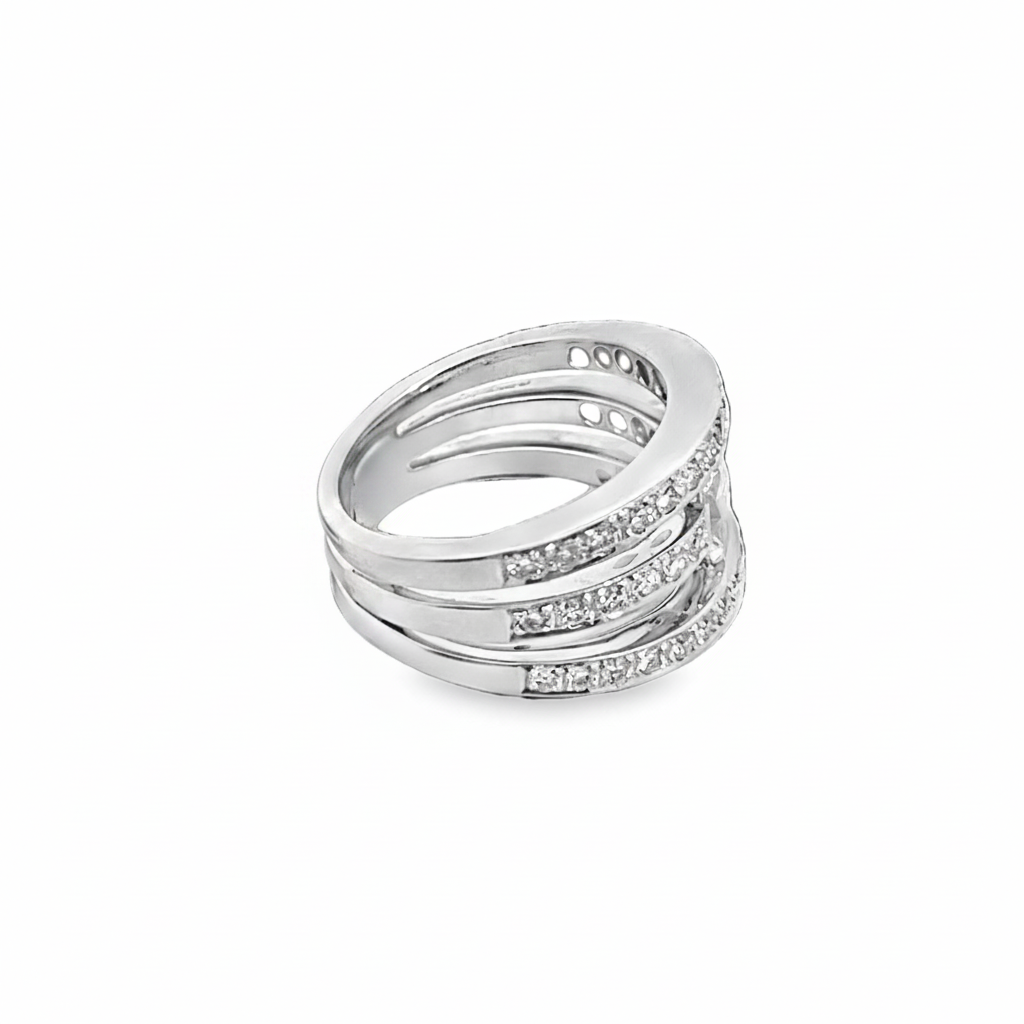 Caribbean Gems 18kt white gold multi-band ring featuring 1.32cts of round cut diamonds on a white background