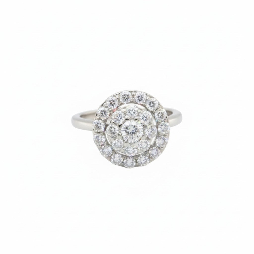 Caribbean Gems 14kt white gold ring with a 1.40 carat round diamond cluster setting on a polished band