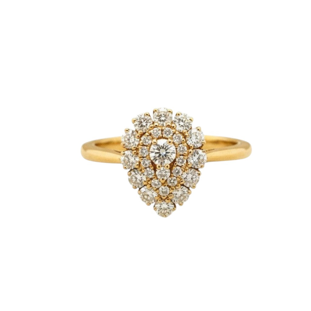 Caribbean Gems 14kt yellow gold ring featuring a pear-shaped cluster of brilliant round diamonds.