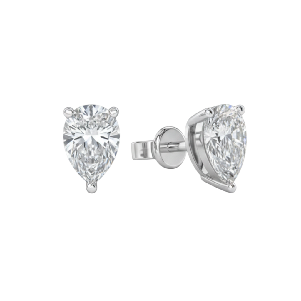 Caribbean Gems pear-shaped lab diamond stud earrings set in 14kt white gold with a brilliant teardrop cut.