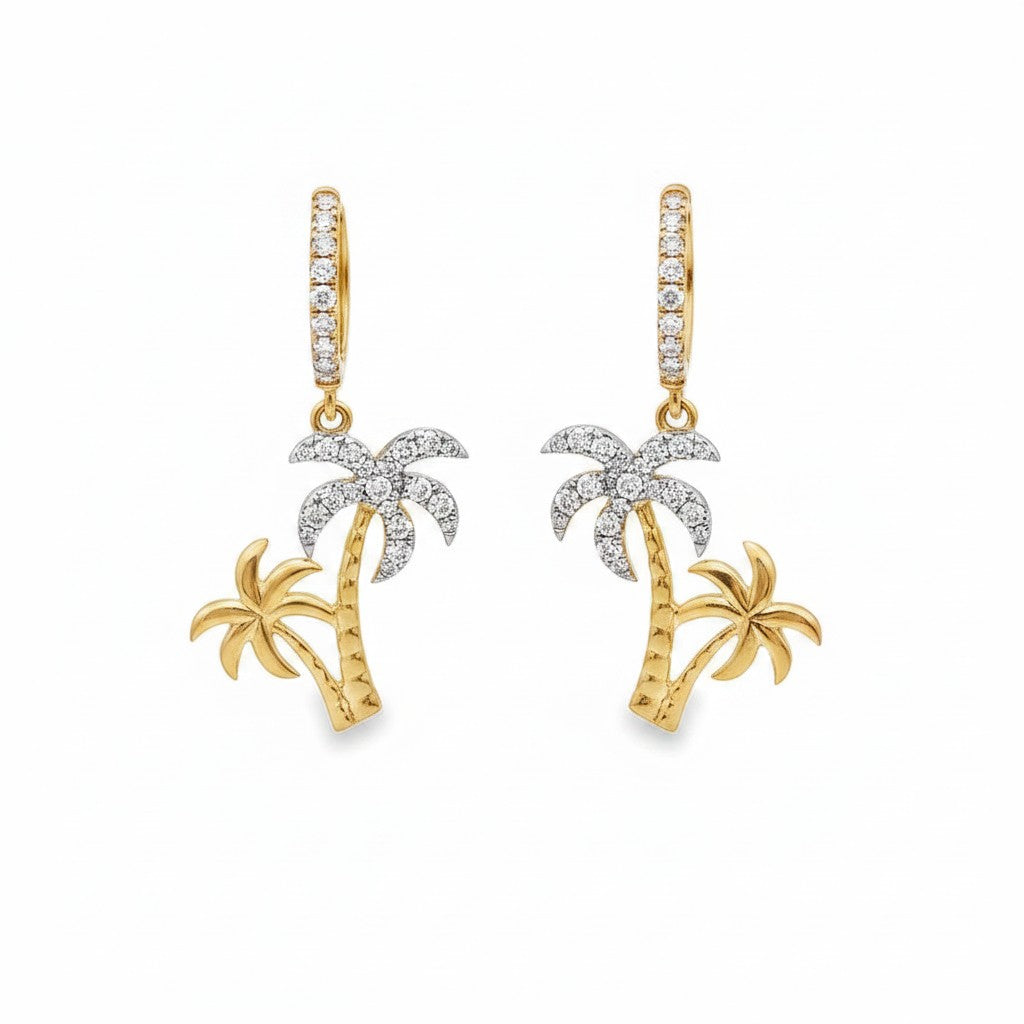 Dangling Palm Tree Diamond Earrings